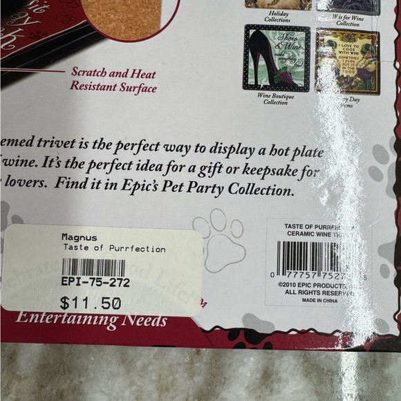 New in box! Ceramic wine trivet w/cat &wine bottle🐈⬛🍷decorative & functional - Picture 4 of 7